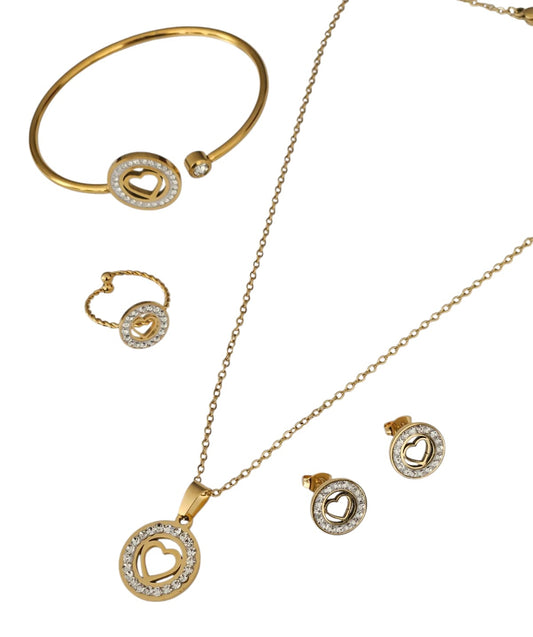 JUEGO COLLAR, ARETES, BRAZALETE Y ANILLO CORAZÓN