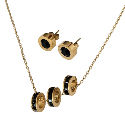 JUEGO COLLAR Y ARETES ZIRCONIAS NEGRAS