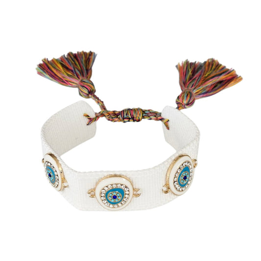 PULSERA TEJIDA OJOS TURCOS - ZIRCONIAS