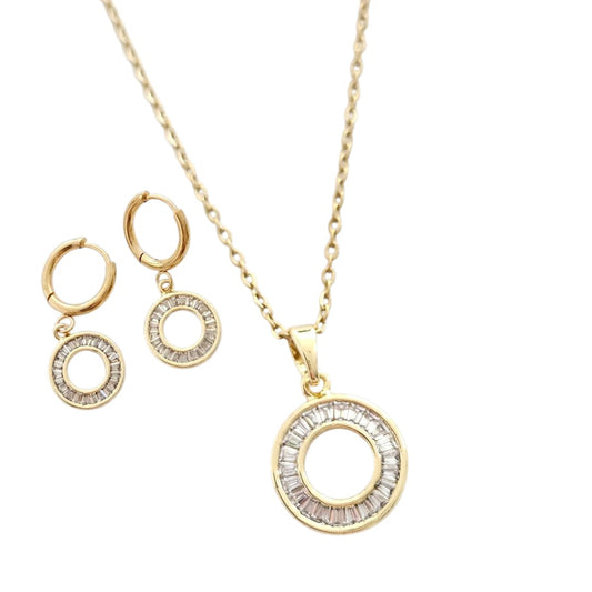 JUEGO COLLAR Y ARETES ZIRCONIAS BAGUETTE