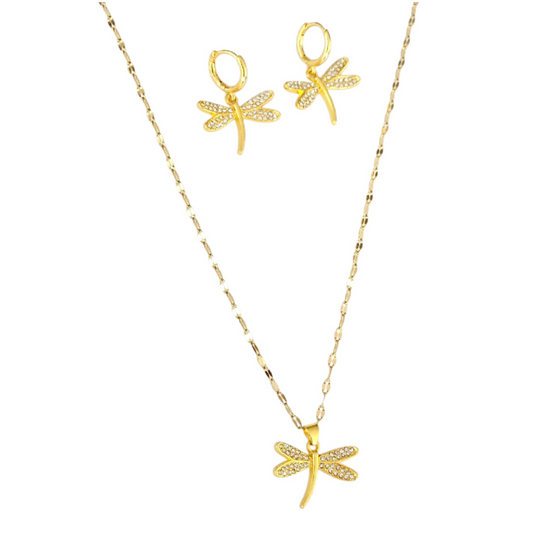 JUEGO COLLAR Y ARETES LIBÉLULA ZIRCONIAS