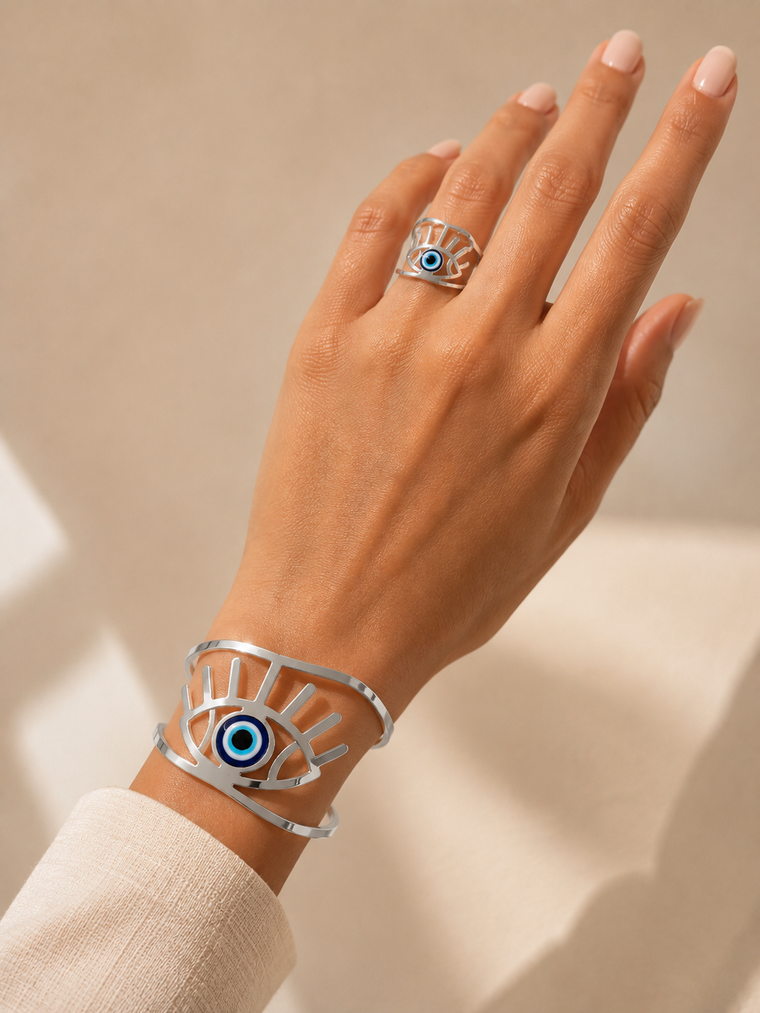 JUEGO BRAZALETE Y ANILLO OJO TURCO