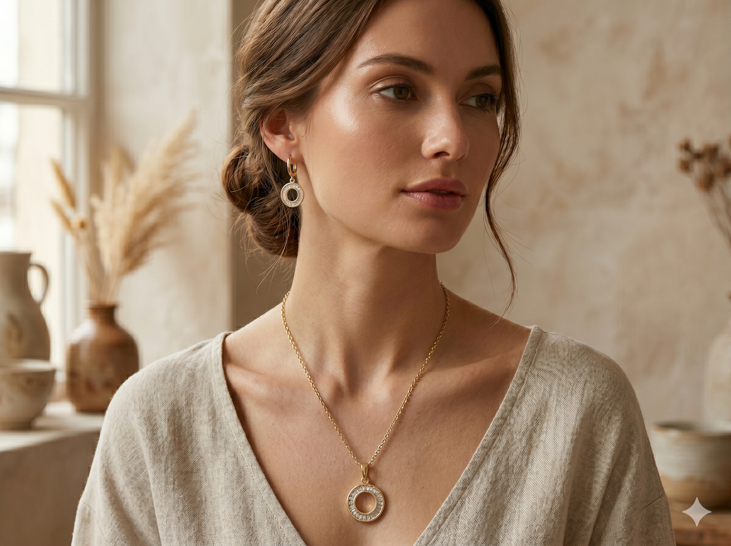 JUEGO COLLAR Y ARETES ZIRCONIAS BAGUETTE